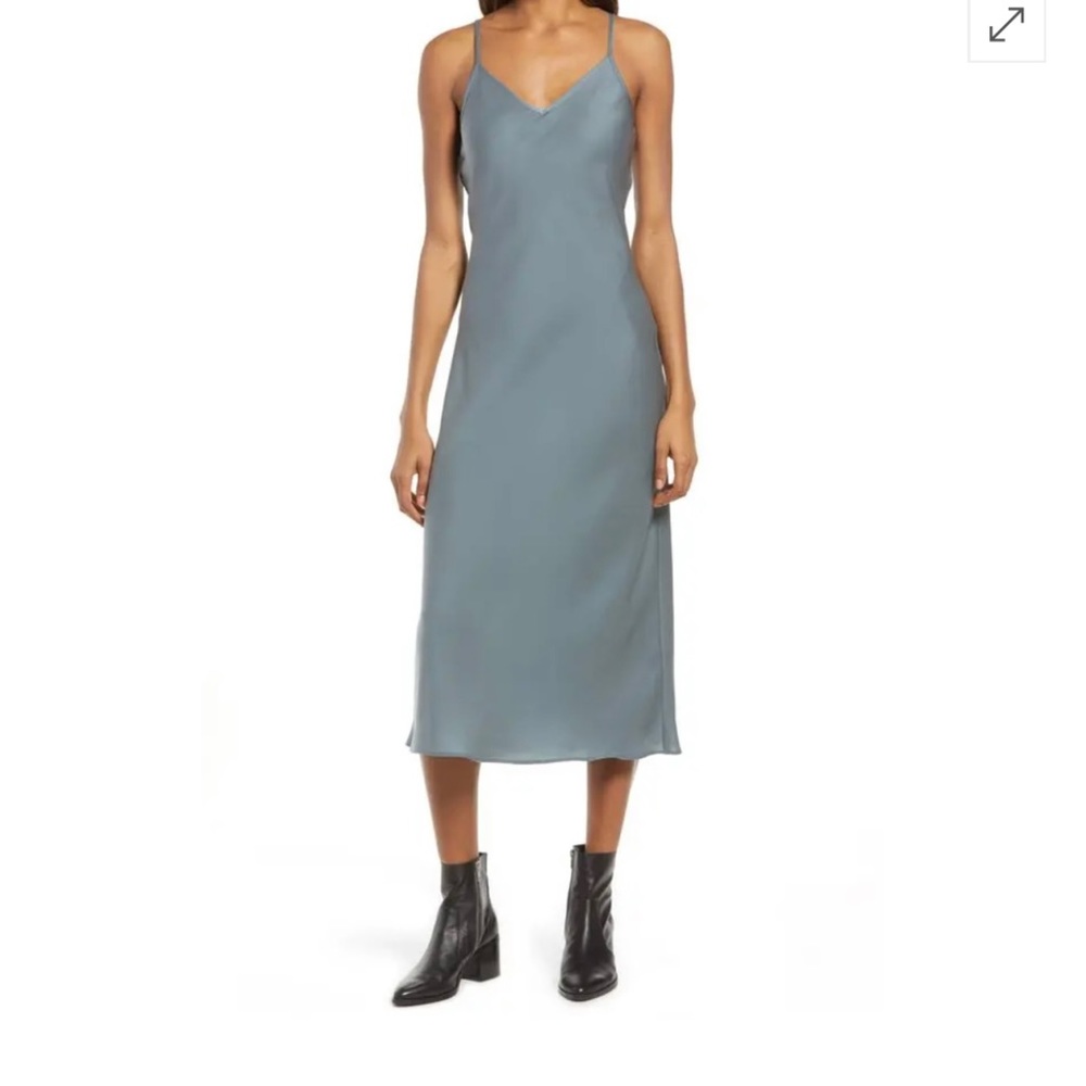 All Saints Tierny MIDI Satin Dress Flint Blue